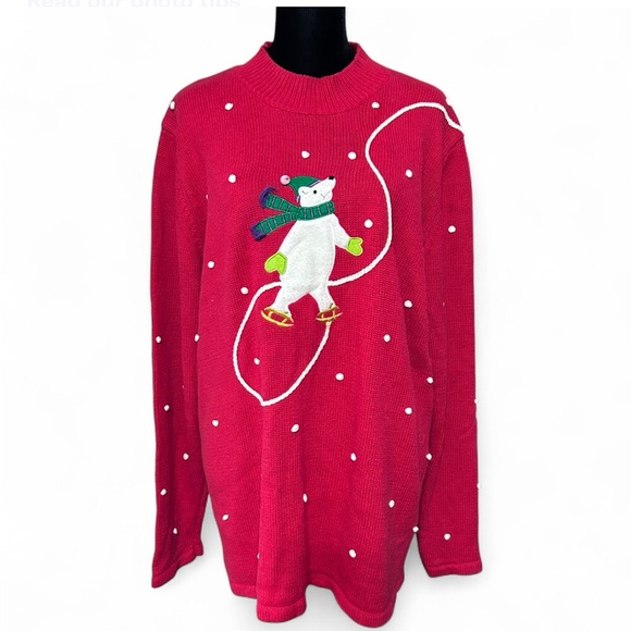 Cinnamon Cinder Sweaters - CINNAMON CINDER Red Knit Vintage  Christmas Sweat W/Polar Bear Design XXL